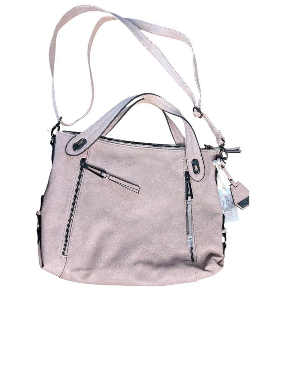 Jessica Simpson Roxanne Satchel pink double handles shoulder strap zippers - Picture 2 of 16